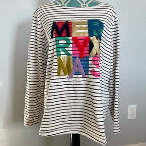 Joules Harbour Luxe Merry Xmas Striped Top size 18 Christmas